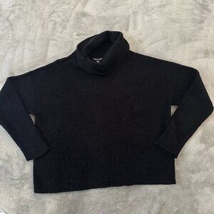 Eileen Fisher Black 100% Organic Cotton Turtleneck Sweater XS Oversized